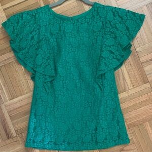 Kelly Green Lace Flutter Sleeve Blouse - EUC! Women’s Size XS